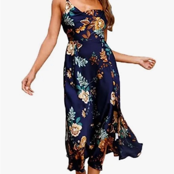 Navy blue floral midi dress, NWT - Picture 5 of 5